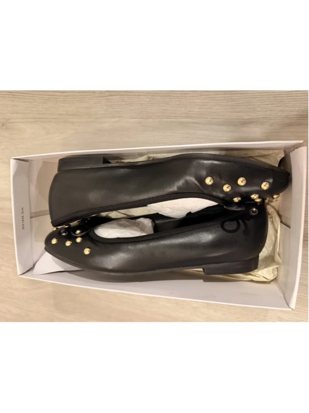 Marc Fisher Tempt Embellished Ballet Flats Size 8 Black with Gold Studs